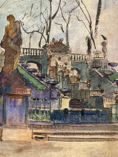 Peinture Pierre LAPRADE Statue Gouache Papier Modèle Art Deco 1950 Ancien