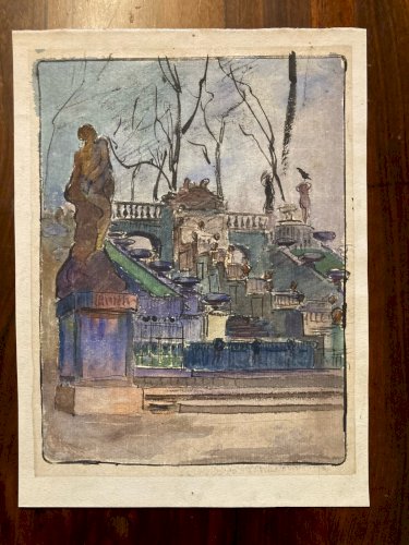 Peinture Pierre LAPRADE Statue Gouache Papier Modèle Art Deco 1950 Ancien