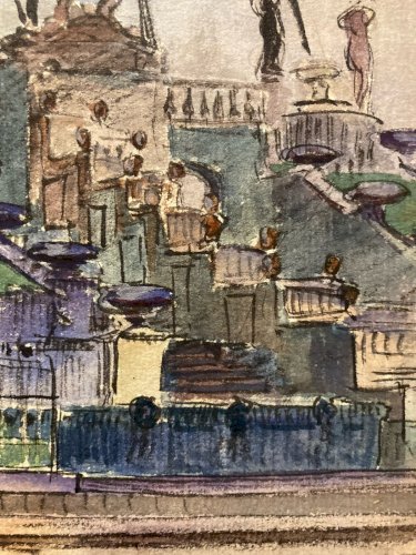 Peinture Pierre LAPRADE Statue Gouache Papier Modèle Art Deco 1950 Ancien