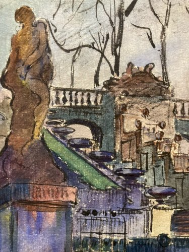 Peinture Pierre LAPRADE Statue Gouache Papier Modèle Art Deco 1950 Ancien