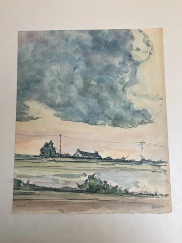 Peinture Plaine De La ce Art Wagrez a Identifier Ciel Nuage 1980 XXe