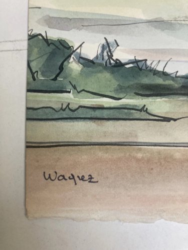 Peinture Plaine De La ce Art Wagrez a Identifier Ciel Nuage 1980 XXe