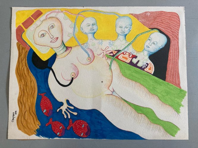 Peinture Portrait Aquarelle Chapman 1971 Dessin Art Brut A Identifier