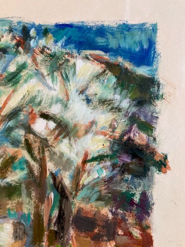 Peinture Portrait Femme Huile Papier Expressionniste 1960 Expressionnisme