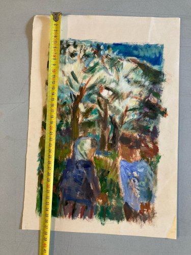 Peinture Portrait Femme Huile Papier Expressionniste 1960 Expressionnisme