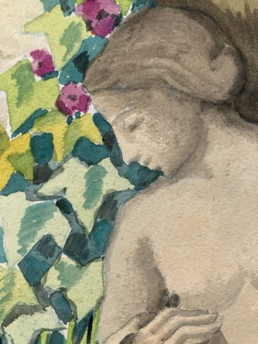 Peinture Portrait Femme Peintre Artiste Rose Trémière 1950 Ancien Art