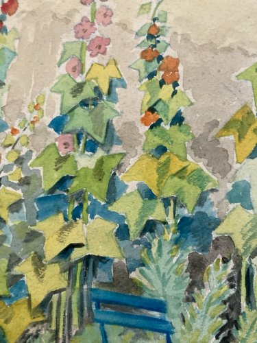 Peinture Portrait Femme Peintre Artiste Rose Trémière 1950 Ancien Art