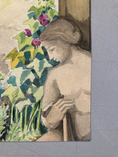 Peinture Portrait Femme Peintre Artiste Rose Trémière 1950 Ancien Art