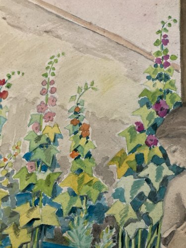 Peinture Portrait Femme Peintre Artiste Rose Trémière 1950 Ancien Art