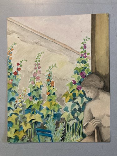 Peinture Portrait Femme Peintre Artiste Rose Trémière 1950 Ancien Art