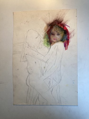 Peinture Portrait Homme Gouache Papier Expressionniste 1950 Expressionnisme Art