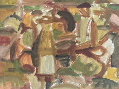 Portrait Painting Man Oil Paper Expressionist 1950 Expressionism