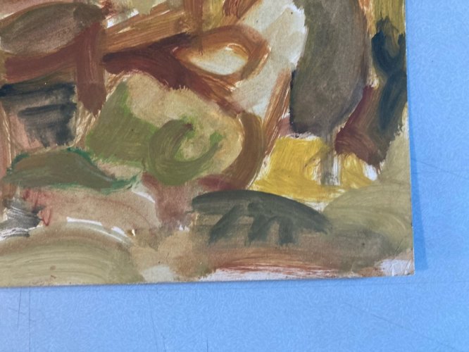 Peinture Portrait Homme Huile Papier Expressionniste 1950 Expressionnisme