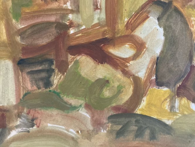Peinture Portrait Homme Huile Papier Expressionniste 1950 Expressionnisme
