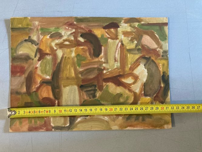 Peinture Portrait Homme Huile Papier Expressionniste 1950 Expressionnisme