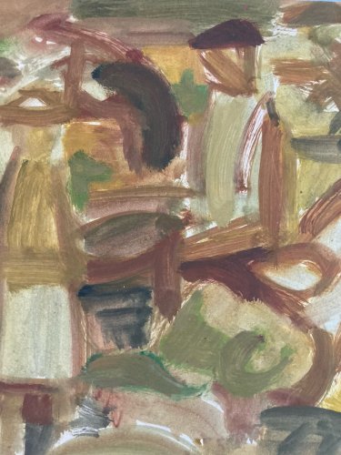 Peinture Portrait Homme Huile Papier Expressionniste 1950 Expressionnisme