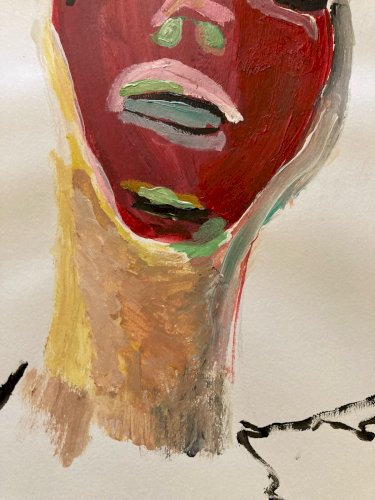 Peinture Portrait Homme Painting Papier Expressionniste 1970 Expressionnisme Art