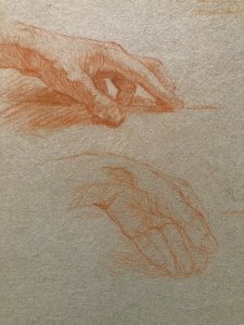 Peinture Sangine Sur Papier  Ancien Art XIXe Étude Main A Identifier