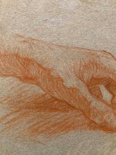 Peinture Sangine Sur Papier  Ancien Art XIXe Étude Main A Identifier