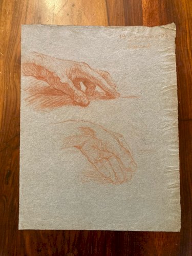 Peinture Sangine Sur Papier  Ancien Art XIXe Étude Main A Identifier