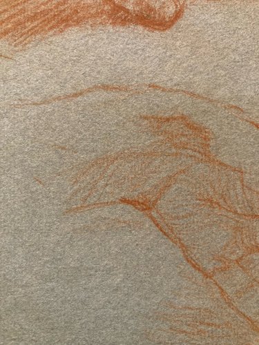 Peinture Sangine Sur Papier  Ancien Art XIXe Étude Main A Identifier