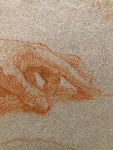 Peinture Sangine Sur Papier  Ancien Art XIXe Étude Main A Identifier