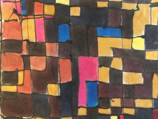 Peinture Soie Art Abstrait abstraction 1980 Etude Pour Foulard Signé
