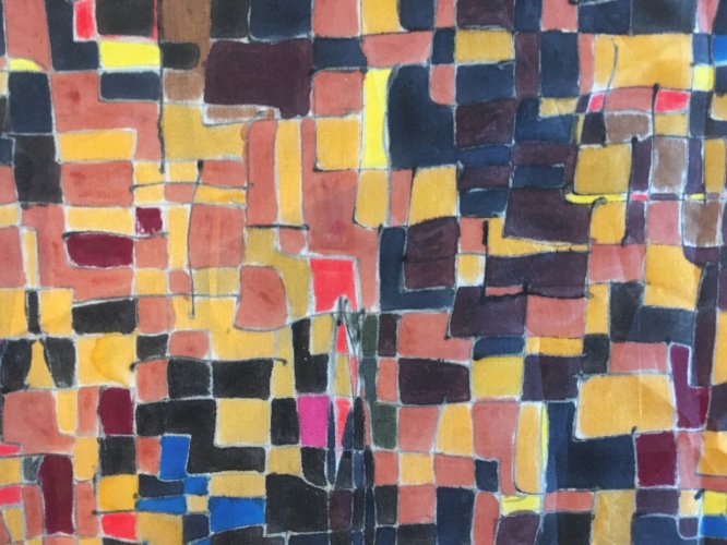 Peinture Soie Art Abstrait abstraction 1980 Etude Pour Foulard Signé