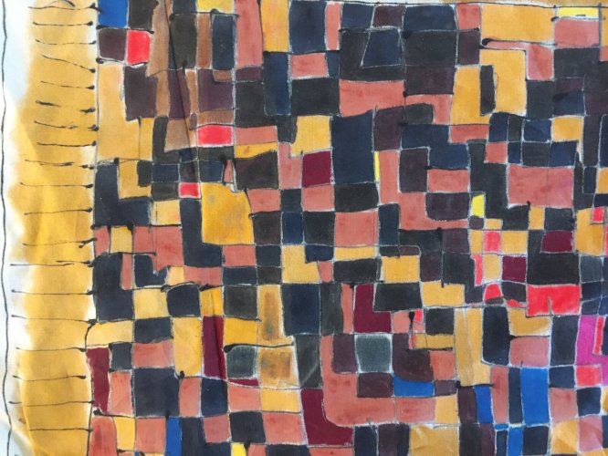Peinture Soie Art Abstrait abstraction 1980 Etude Pour Foulard Signé