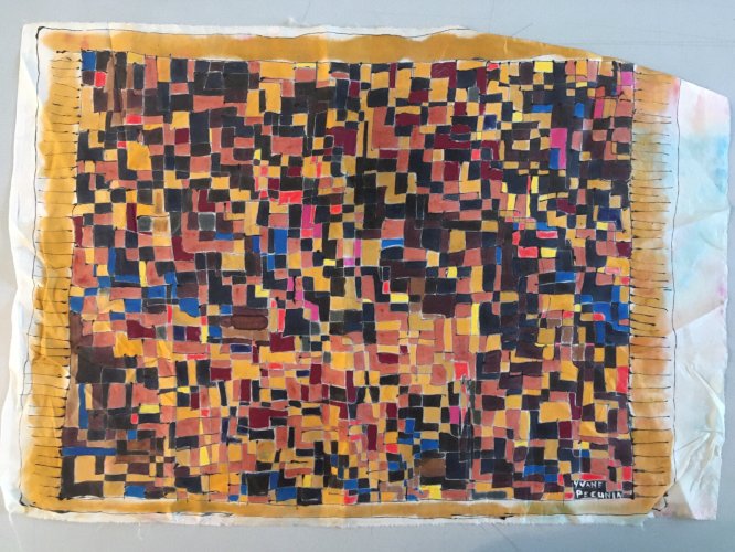 Peinture Soie Art Abstrait abstraction 1980 Etude Pour Foulard Signé