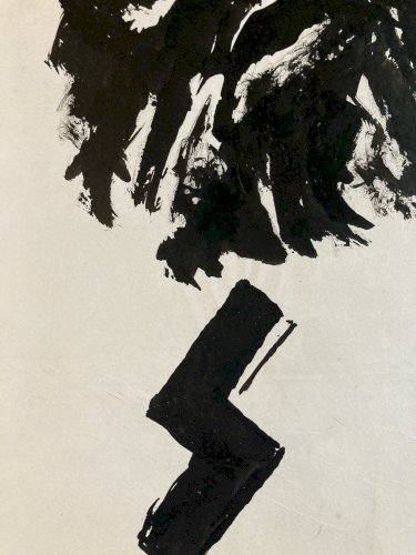 Peinture Soldate Casque Tête Mort Gouache 1960 Curiosité Art Encre Guerre