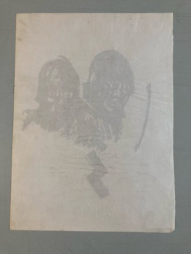 Peinture Soldate Casque Tête Mort Gouache 1960 Curiosité Art Encre Guerre