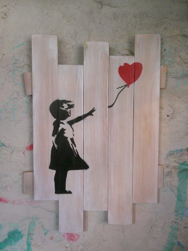 Peinture sur bois de palette street art - Style Banksy -