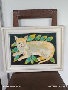 Painting on panel faux stained glass Cat at rest