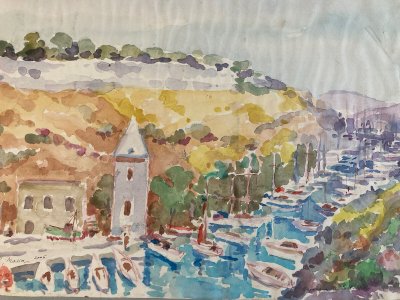Watercolor Painting on Paper Calanques Port Miou Georges Massa Marseille