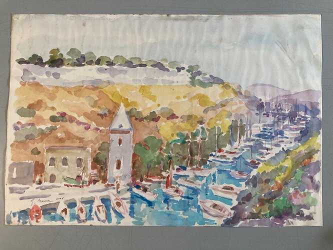 Peinture Sur Papier Aquarelle Calanques Port Miou Georges Massa Marseille