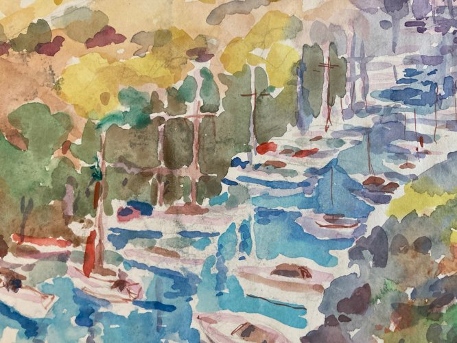Peinture Sur Papier Aquarelle Calanques Port Miou Georges Massa Marseille