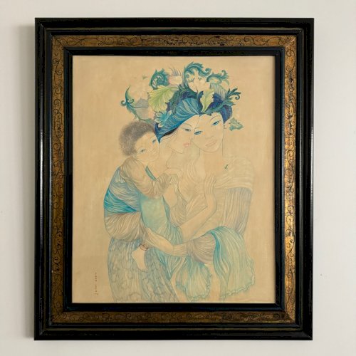 Peinture sur soie La Maternité 1970 par Tran-Long XXe A5630