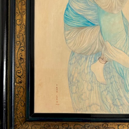 Peinture sur soie La Maternité 1970 par Tran-Long XXe A5630