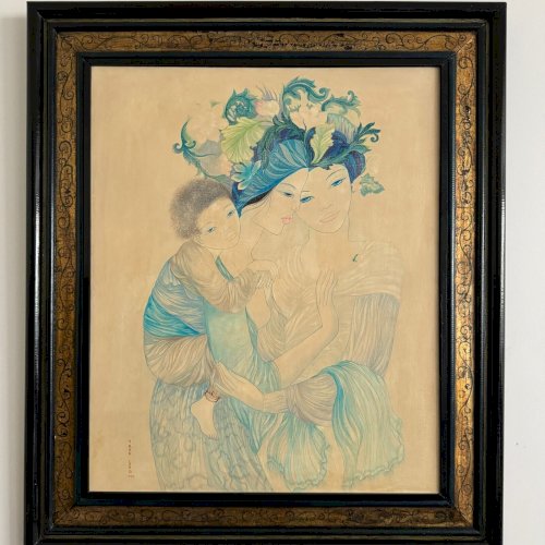 Peinture sur soie La Maternité 1970 par Tran-Long XXe A5630