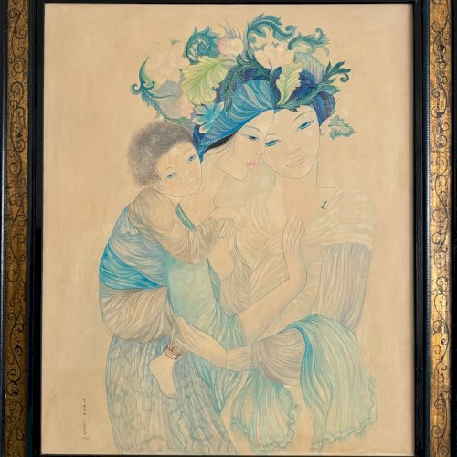 Peinture sur soie La Maternité 1970 par Tran-Long XXe A5630