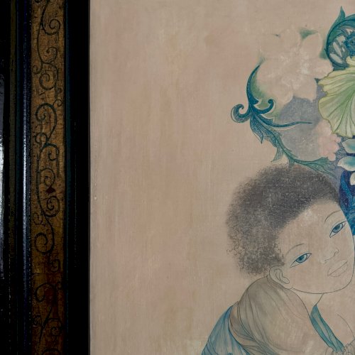 Peinture sur soie La Maternité 1970 par Tran-Long XXe A5630