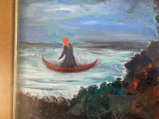 Peinture Symbolisme Symboliste A Identifier Barque Personnage Art 1980
