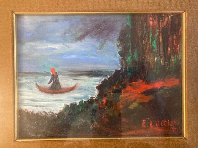 Peinture Symbolisme Symboliste A Identifier Barque Personnage Art 1980