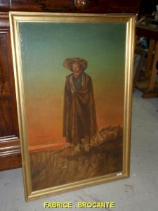 PEINTURE TABLEAU BERGER ET SES MOUTONS SIGNE M. CHORAT