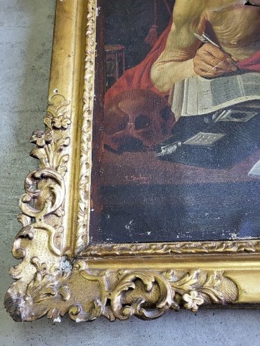 PEINTURE TABLEAU DE SAINT JEROME SIGNE FABROL 1847 A RESTAURER