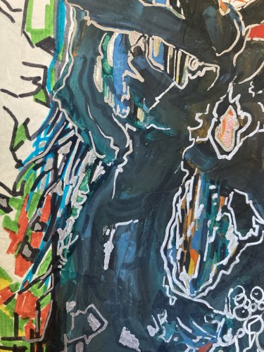 Peinture Technique Mixte Gouache Feutre Crane Vache Abstrait Abstraction 2000