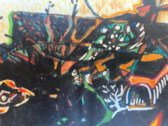 Peinture Technique Mixte Gouache Feutre Oiseau Œuf Abstrait Abstraction 2000 Art