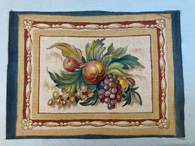 Peinture Toile Tissu décor corbeille de fruits 1930 raisins Fruit