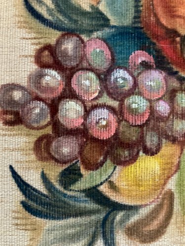 Peinture Toile Tissu décor corbeille de fruits 1930 raisins Fruit